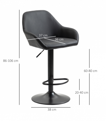 Set of 2, Swivel Barstools with Footrest and Backrest, PU Leather Black