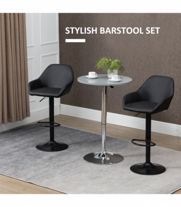 Set of 2, Swivel Barstools with Footrest and Backrest, PU Leather Black