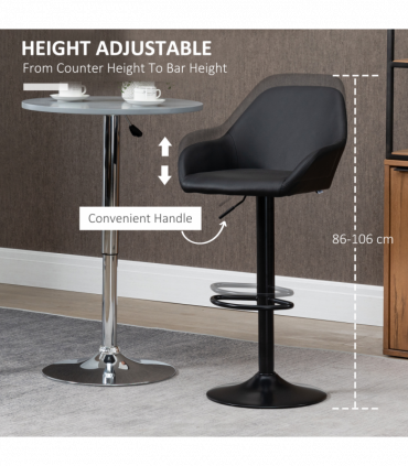 Set of 2, Swivel Barstools with Footrest and Backrest, PU Leather Black