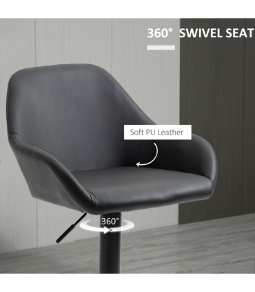 Set of 2, Swivel Barstools with Footrest and Backrest, PU Leather Black