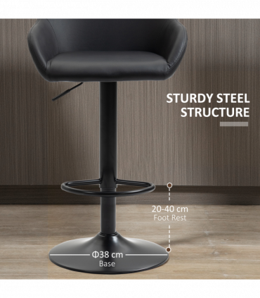 Set of 2, Swivel Barstools with Footrest and Backrest, PU Leather Black