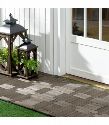 Set of 27 Wooden Interlocking Decking Tiles, 30 x 30 cm, Total 2.5?, Grey