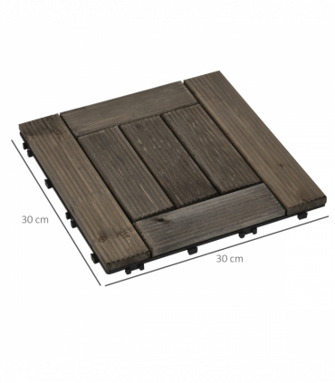 Set of 27 Wooden Interlocking Decking Tiles, 30 x 30 cm, Total 2.5?, Grey