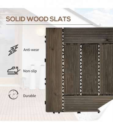 Set of 27 Wooden Interlocking Decking Tiles, 30 x 30 cm, Total 2.5?, Grey