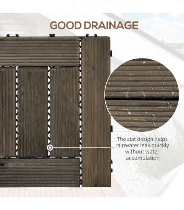 Set of 27 Wooden Interlocking Decking Tiles, 30 x 30 cm, Total 2.5?, Grey