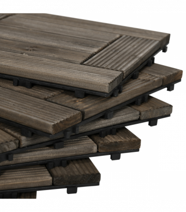 Set of 27 Wooden Interlocking Decking Tiles, 30 x 30 cm, Total 2.5?, Grey