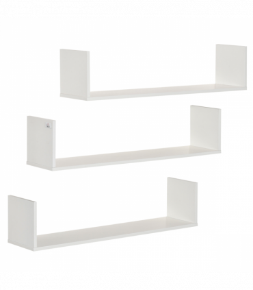 Set of 3 Wooden Floating Shelves Wall Mount CD DVD Display White HOMCOM