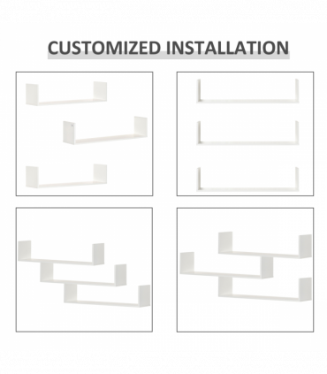 Set of 3 Wooden Floating Shelves Wall Mount CD DVD Display White HOMCOM