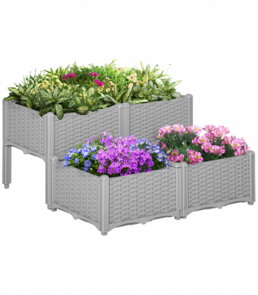 Set of 4 Garden Raised Bed Elevated Patio Flower Planter Box PP Vegetables Grey