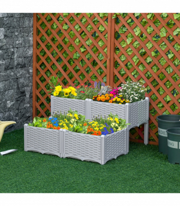Set of 4 Garden Raised Bed Elevated Patio Flower Planter Box PP Vegetables Grey