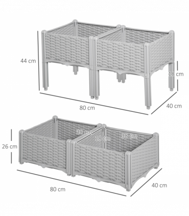 Set of 4 Garden Raised Bed Elevated Patio Flower Planter Box PP Vegetables Grey
