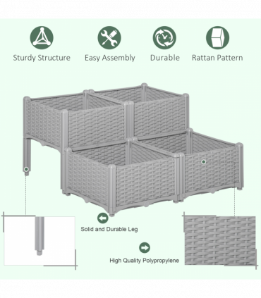 Set of 4 Garden Raised Bed Elevated Patio Flower Planter Box PP Vegetables Grey