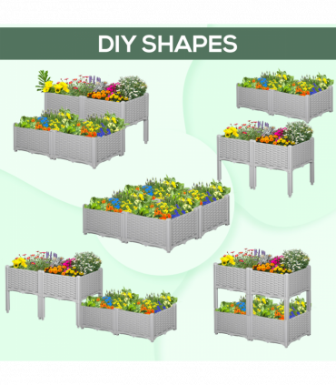 Set of 4 Garden Raised Bed Elevated Patio Flower Planter Box PP Vegetables Grey