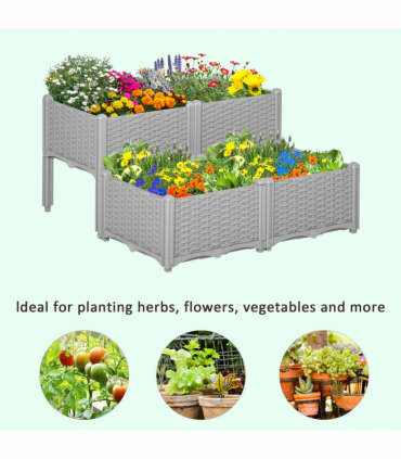 Set of 4 Garden Raised Bed Elevated Patio Flower Planter Box PP Vegetables Grey