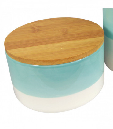 Set of Three Canisters Aqua Green Ceramic Storage Jars with Lids