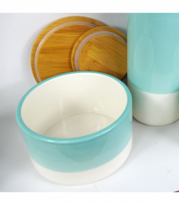 Set of Three Canisters Aqua Green Ceramic Storage Jars with Lids