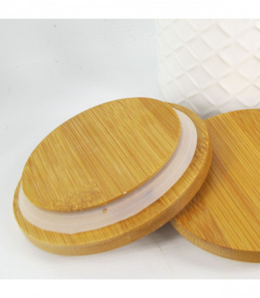 Set of Two Ceramic Jars Embossed Cream Canisters with Lids