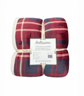 Sherpa Backed Plush Tartan Design Fleece Throw Red