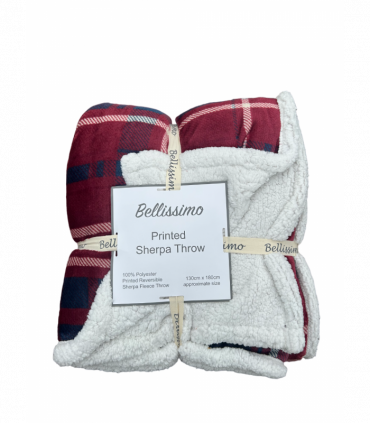 Sherpa Backed Plush Tartan Design Fleece Throw Red