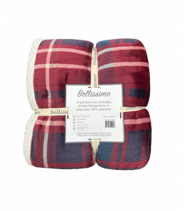 Sherpa Backed Plush Tartan Design Fleece Throw Red