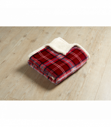 Sherpa Backed Plush Tartan Design Fleece Throw Red