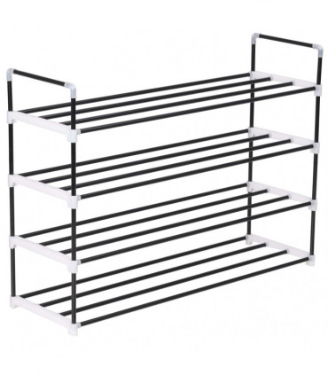 Shoe Rack with 4 Shelves Metal and Plastic Black