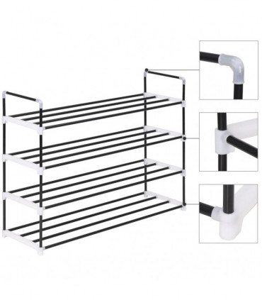 Shoe Rack with 4 Shelves Metal and Plastic Black