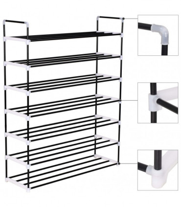 Shoe Rack with 7 Shelves Metal and Plastic Black