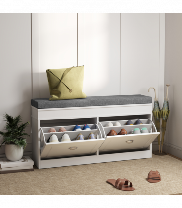 Shoe Storage Bench with Seat Cushion Cabinet Organizer with 2 Drawers