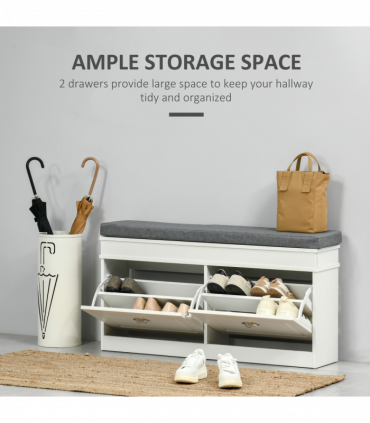 Shoe Storage Bench with Seat Cushion Cabinet Organizer with 2 Drawers