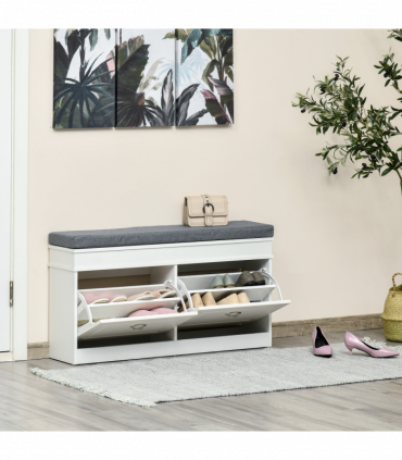 Shoe Storage Bench with Seat Cushion Cabinet Organizer with 2 Drawers