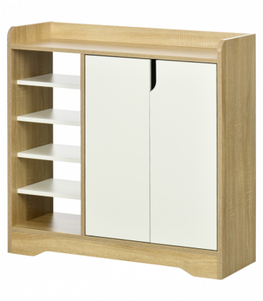 Shoe Storage Organizer w/ Double Door Cabinet Open Shelves for Hallway Entryway