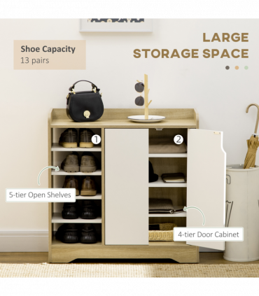 Shoe Storage Organizer w/ Double Door Cabinet Open Shelves for Hallway Entryway