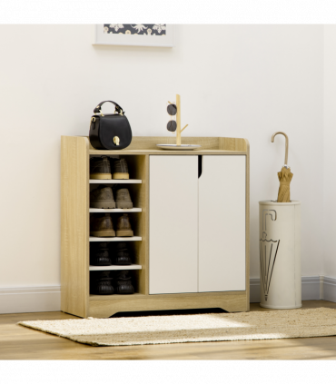 Shoe Storage Organizer w/ Double Door Cabinet Open Shelves for Hallway Entryway