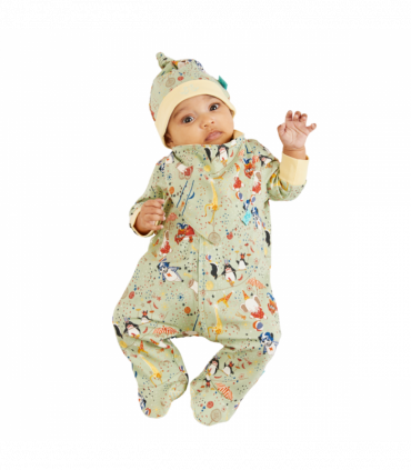 Showman Print Green & Yellow Baby Grow