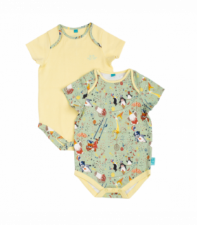Showman Print Green & Yellow Baby Vest Set