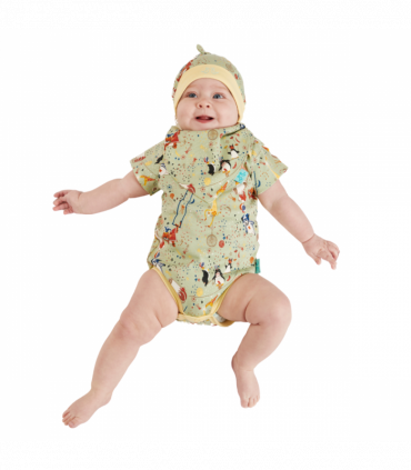 Showman Print Green & Yellow Baby Vest Set