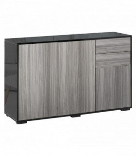 Side Cabinet  2 Door Cabinet and 2 Drawer for Home Office Grey Black