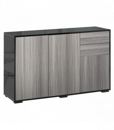 Side Cabinet  2 Door Cabinet and 2 Drawer for Home Office Grey Black