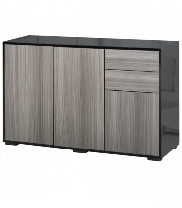 Side Cabinet  2 Door Cabinet and 2 Drawer for Home Office Grey Black