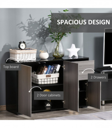 Side Cabinet  2 Door Cabinet and 2 Drawer for Home Office Grey Black