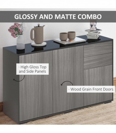 Side Cabinet  2 Door Cabinet and 2 Drawer for Home Office Grey Black