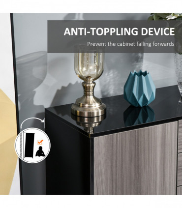 Side Cabinet  2 Door Cabinet and 2 Drawer for Home Office Grey Black