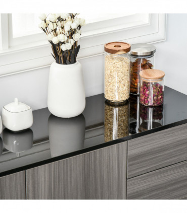 Side Cabinet  2 Door Cabinet and 2 Drawer for Home Office Grey Black