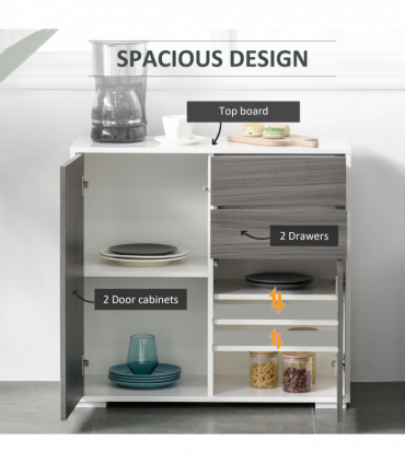 Side Cabinet with 2 Door Cabinet and 2 Drawer for Home Office Grey