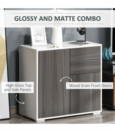 Side Cabinet with 2 Door Cabinet and 2 Drawer for Home Office Grey