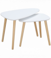 Side Table Set of 2 Nested Coffee Table W/ Solid Wood Legs Living Room White