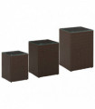 Side Tables 3 pcs with Glass Top Brown Poly Rattan
