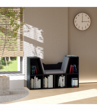 Sideboard Bookcase Storage Reading Seat w/Cushion Unit Kids Children Black