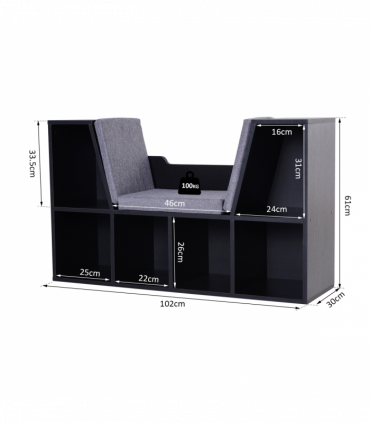 Sideboard Bookcase Storage Reading Seat w/Cushion Unit Kids Children Black
